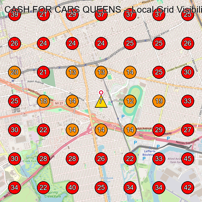 CASH FOR CARS QUEENS GeoGrid visibility map for Used Car Dealer in Ozone Park