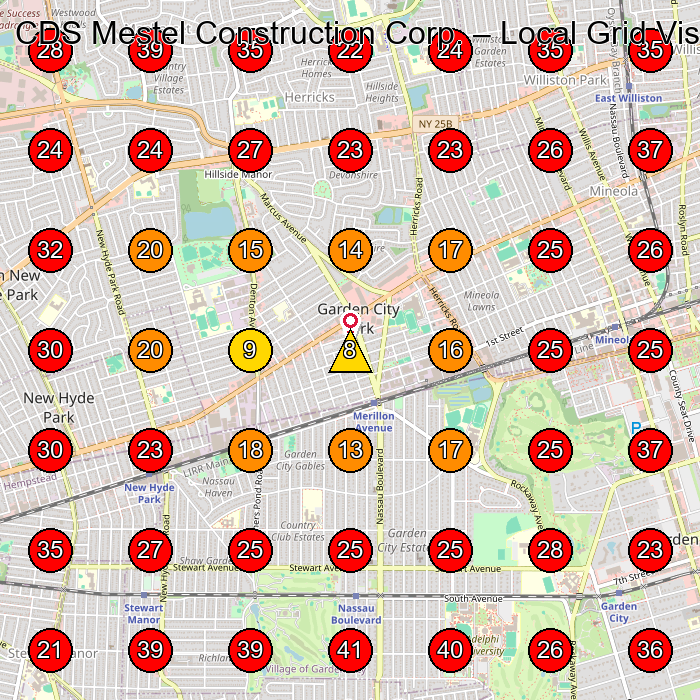 CDS Mestel Construction Corp. GeoGrid visibility map for General Contractor in Queens