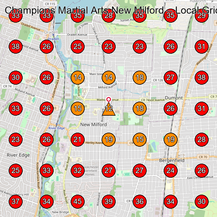 Champions Martial Arts New Milford GeoGrid visibility map for Martial Arts School in Bergenfield
