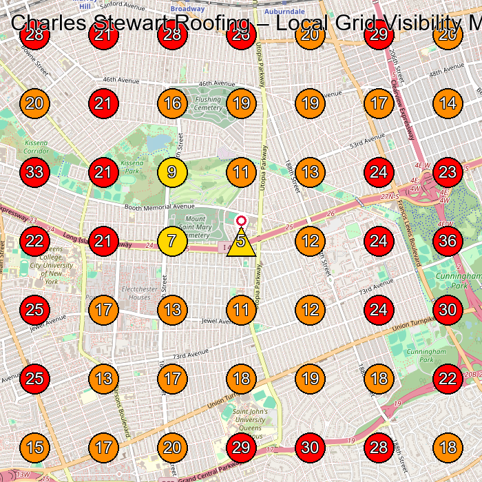 Charles Stewart Roofing GeoGrid visibility map for Roofing Contractor in Queens