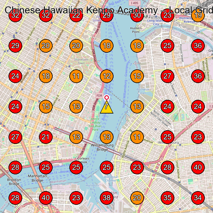 Chinese Hawaiian Kenpo Academy GeoGrid visibility map for Kung Fu School in New York