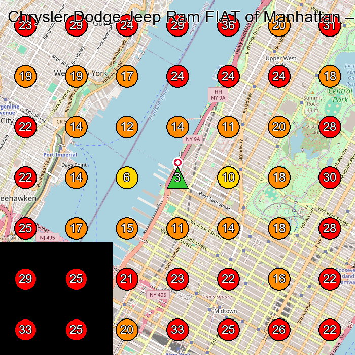 Chrysler Dodge Jeep Ram FIAT of Manhattan GeoGrid visibility map for Cadillac Dealer in New York