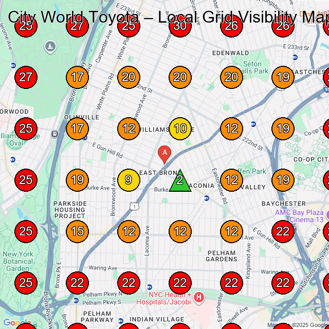 City World Toyota GeoGrid visibility map for Used Car Dealer in Bronx