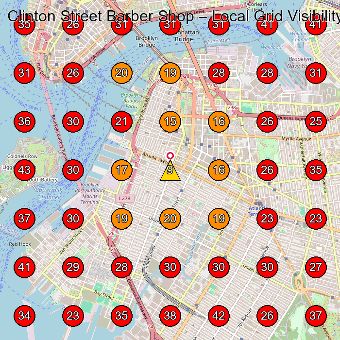 Clinton Street Barber Shop GeoGrid visibility map for Barber Shop in Brooklyn