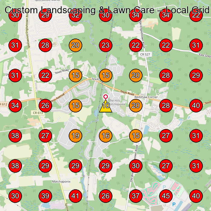 Custom Landscaping & Lawn Care GeoGrid visibility map for Lawn Care Service in None