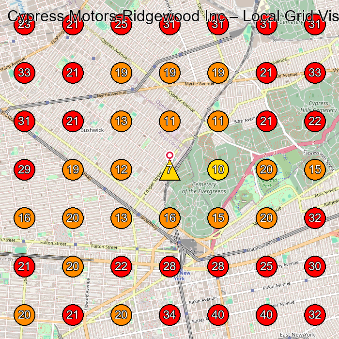 Cypress Motors-Ridgewood Inc GeoGrid visibility map for Car Dealer in None