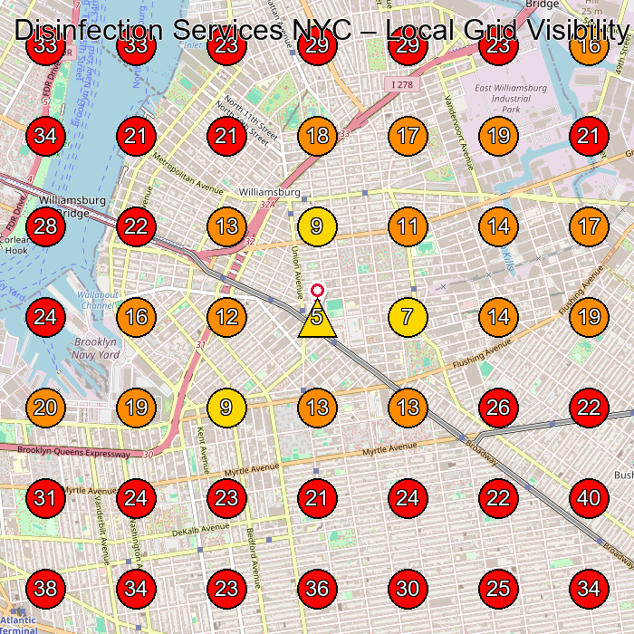 Disinfection Services NYC GeoGrid visibility map for Commercial Cleaning Service in Brooklyn