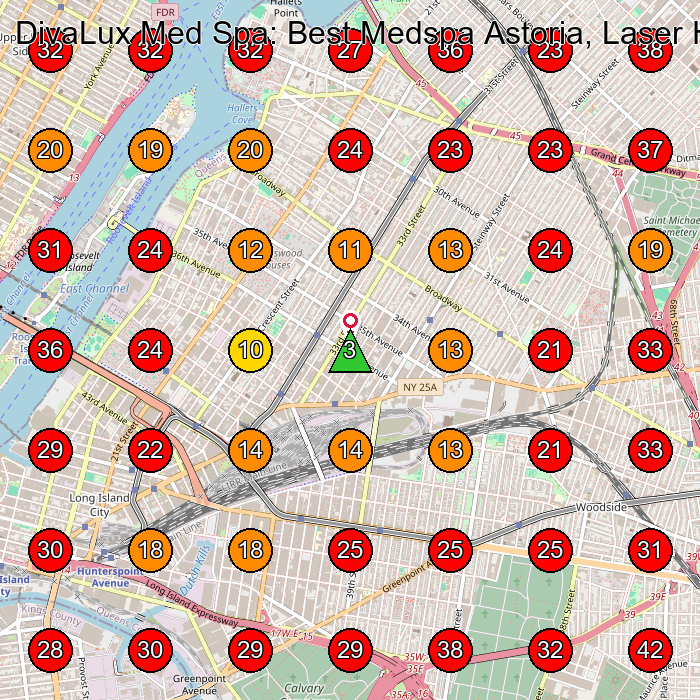 DivaLux Med Spa: Best Medspa Astoria, Laser Hair Removal, Botox, Fillers, Microneedling, Mesotherapy and Carboxytherapy GeoGrid visibility map for Medical Spa in Astoria