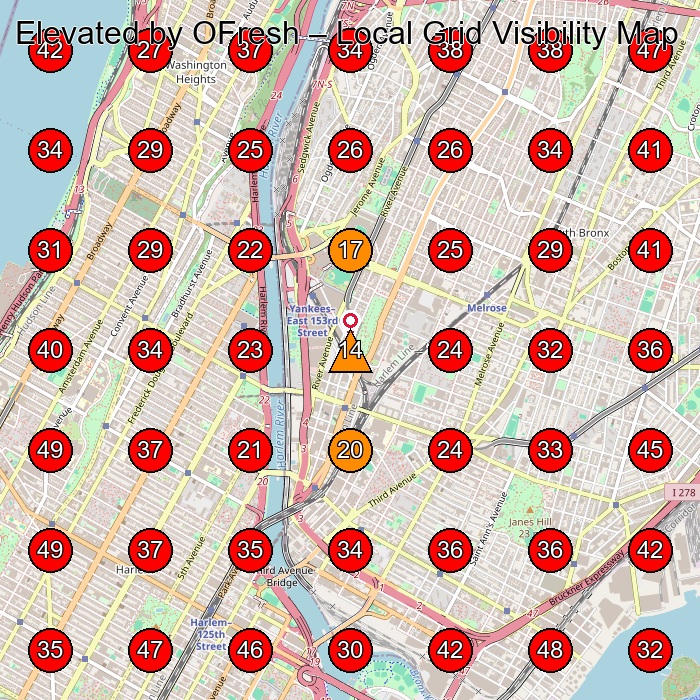 Elevated by OFresh GeoGrid visibility map for Clothing Store in Bronx
