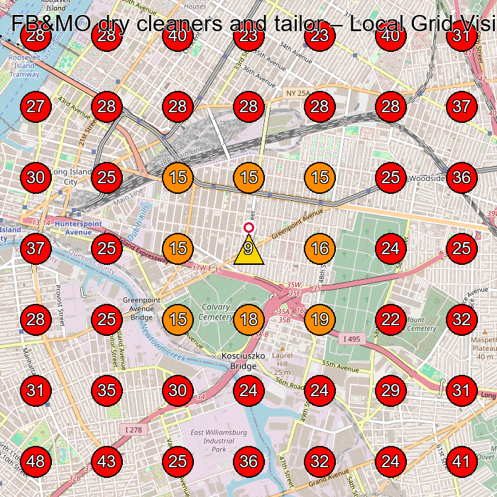 FB&MO dry cleaners and tailor GeoGrid visibility map for Laundry in Queens