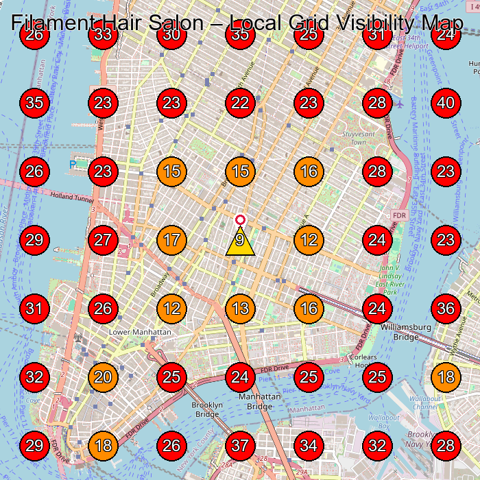 Filament Hair Salon GeoGrid visibility map for Hair Salon in 125 E 4th St