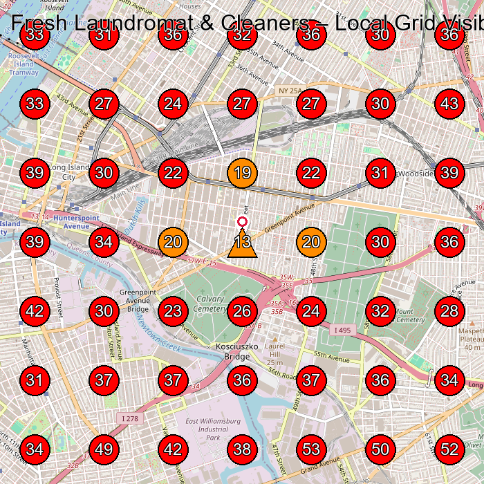 Fresh Laundromat & Cleaners GeoGrid visibility map for Laundry in Queens