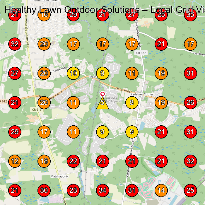 Healthy Lawn Outdoor Solutions GeoGrid visibility map for Lawn Care Service in None