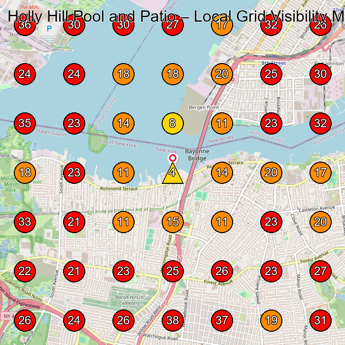 Holly Hill Pool and Patio GeoGrid visibility map for Swimming Pool Supply Store in Linden