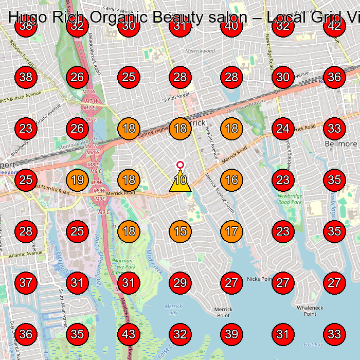 Hugo Rich Organic Beauty salon GeoGrid visibility map for Beauty Salon in Merrick