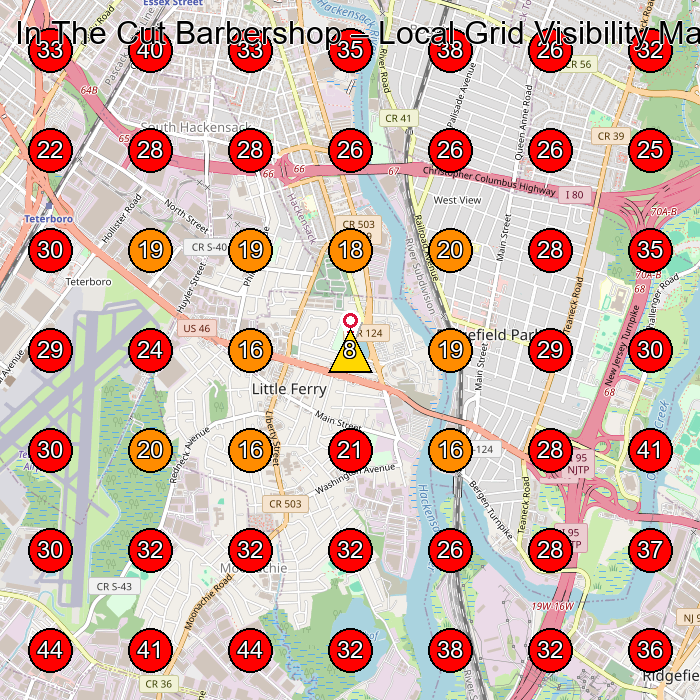 In The Cut Barbershop GeoGrid visibility map for Barber Shop in 269 US-46 Suite 105