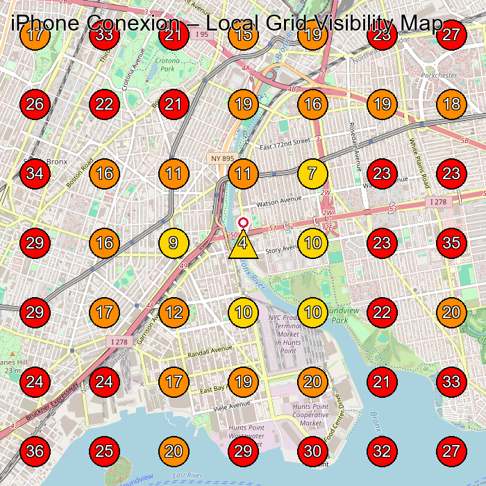 iPhone Conexion GeoGrid visibility map for Computer Repair Service in Bronx