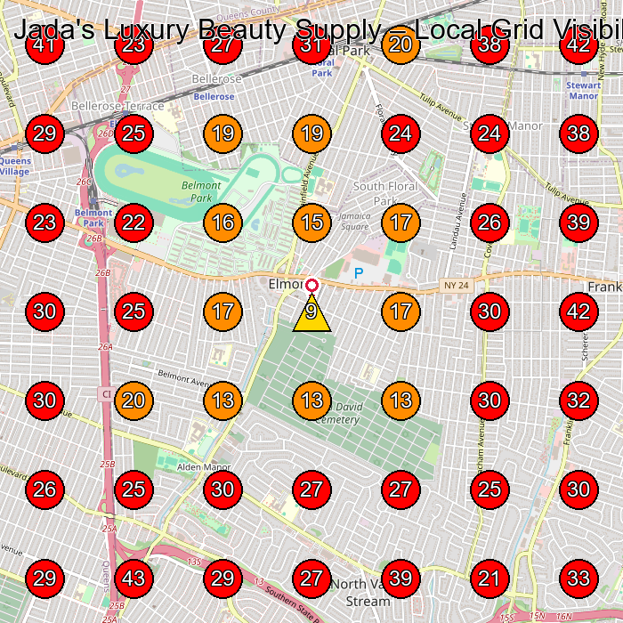 Jada's Luxury Beauty Supply GeoGrid visibility map for Beauty Supply Store in Elmont