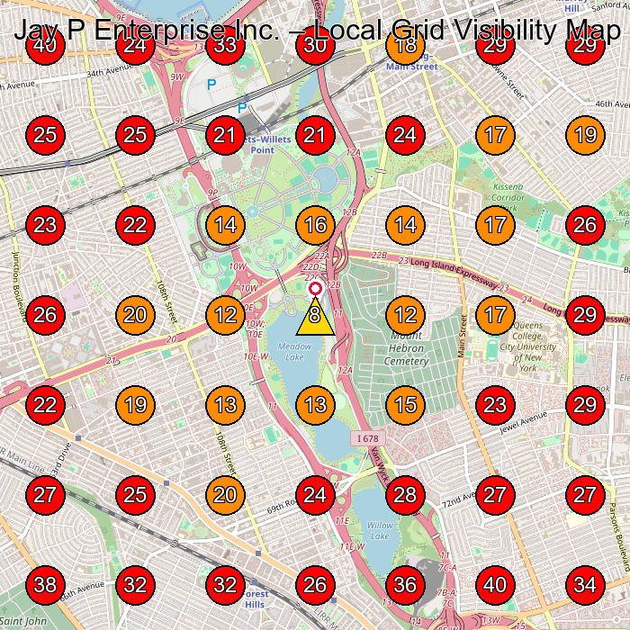 Jay P Enterprise Inc. GeoGrid visibility map for Construction Company in Forest Hills