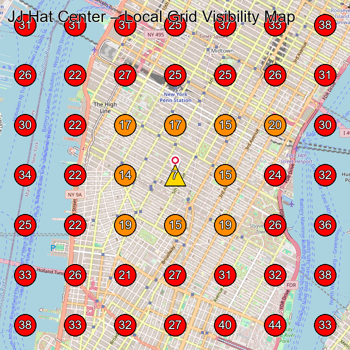 JJ Hat Center GeoGrid visibility map for Hat Shop in Brooklyn