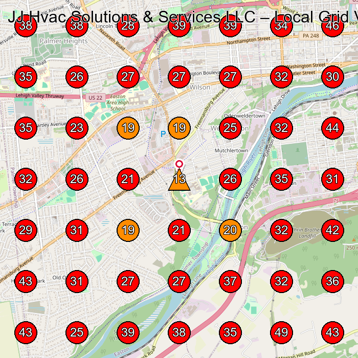 JJ Hvac Solutions & Services LLC GeoGrid visibility map for Hvac Contractor in None