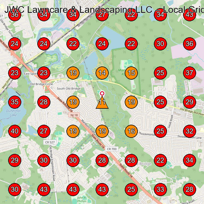 JWC Lawncare & Landscaping LLC GeoGrid visibility map for Lawn Care Service in None