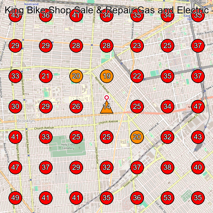 King Bike Shop Sale & Repair Gas and Electric GeoGrid visibility map for Bicycle Store in Brooklyn