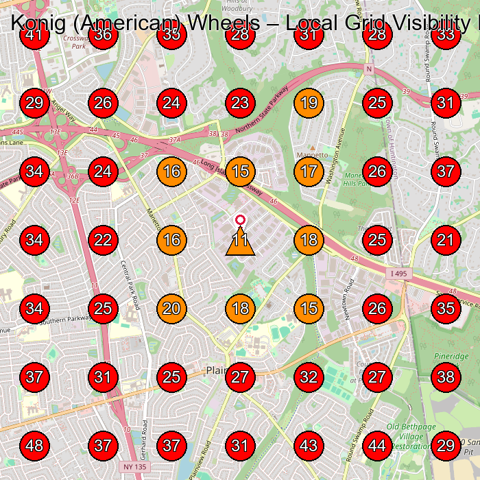 Konig (American) Wheels GeoGrid visibility map for Wheelchair Store in Plainview
