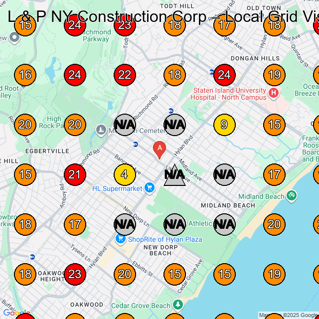 L & P NY Construction Corp GeoGrid visibility map for Construction Company in Staten Island