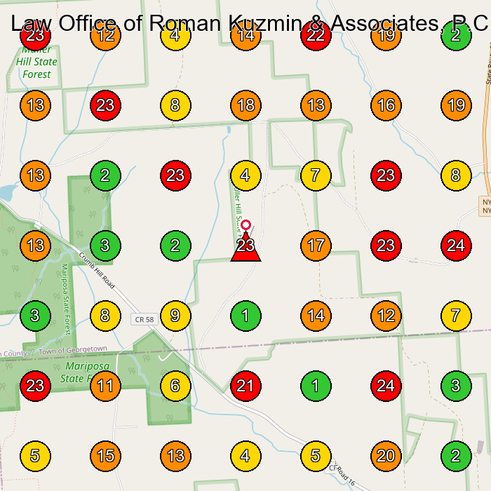 Law Office of Roman Kuzmin & Associates, P.C. Legal Services GeoGrid ranking map for None