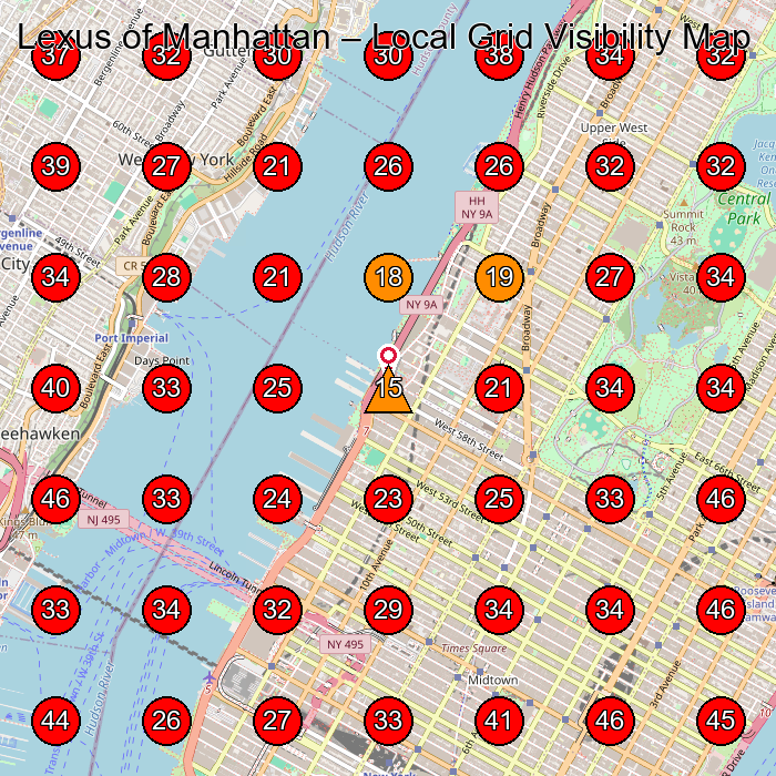 Lexus of Manhattan GeoGrid visibility map for Cadillac Dealer in New York