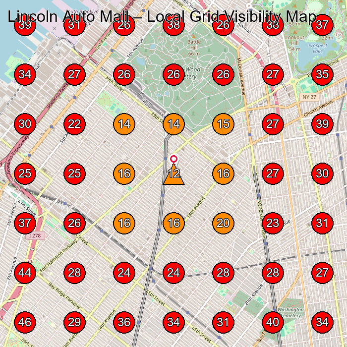 Lincoln Auto Mall GeoGrid visibility map for Car Dealer in None