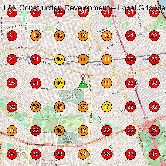 L&L Construction Development GeoGrid visibility map for General Contractor in Bayside
