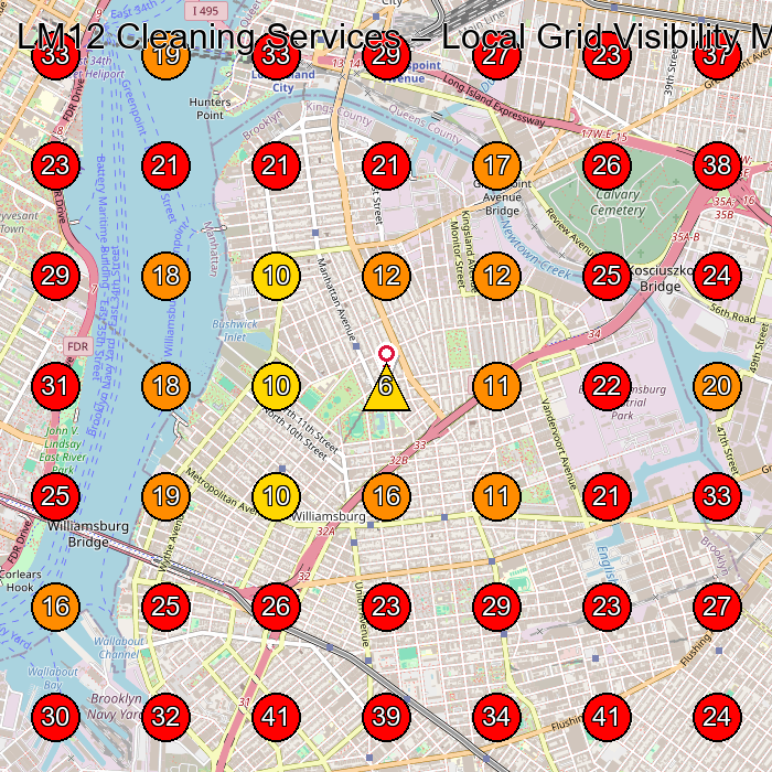 LM12 Cleaning Services GeoGrid visibility map for Commercial Cleaning Service in Brooklyn