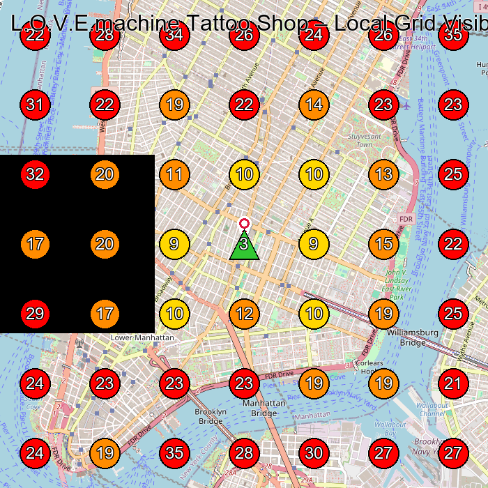 L.O.V.E.machine Tattoo Shop GeoGrid visibility map for Tattoo Shop in Brooklyn