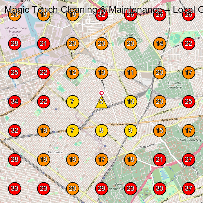 Magic Touch Cleaning & Maintenance GeoGrid visibility map for Commercial Cleaning Service in Brooklyn