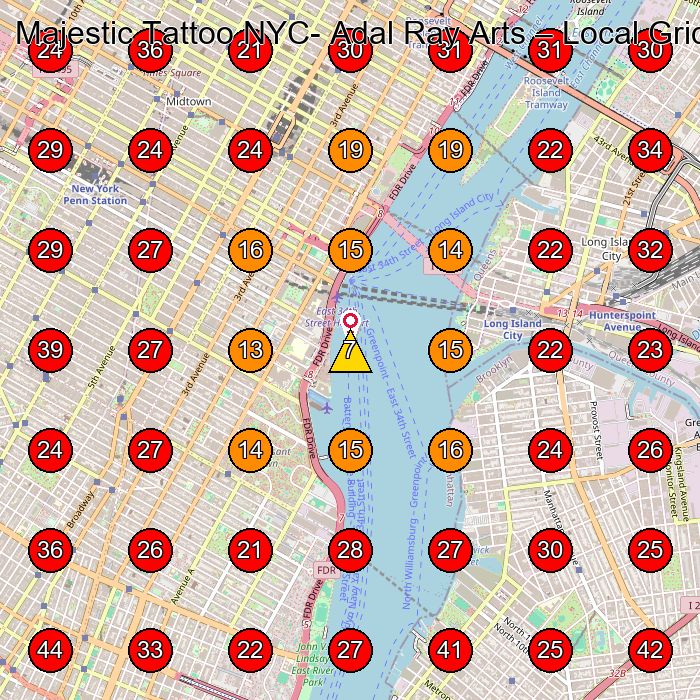 Majestic Tattoo NYC- Adal Ray Arts GeoGrid visibility map for Tattoo Shop in Brooklyn