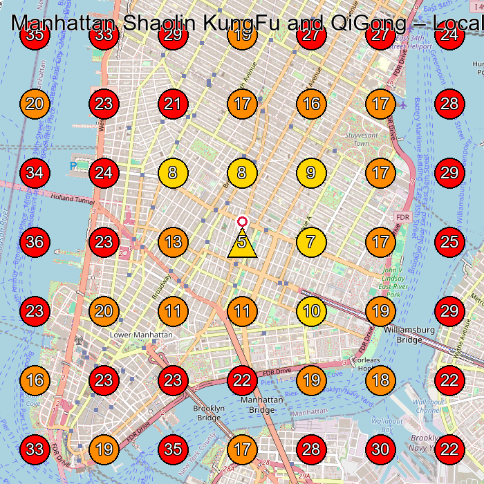 Manhattan Shaolin KungFu and QiGong GeoGrid visibility map for Kung Fu School in New York