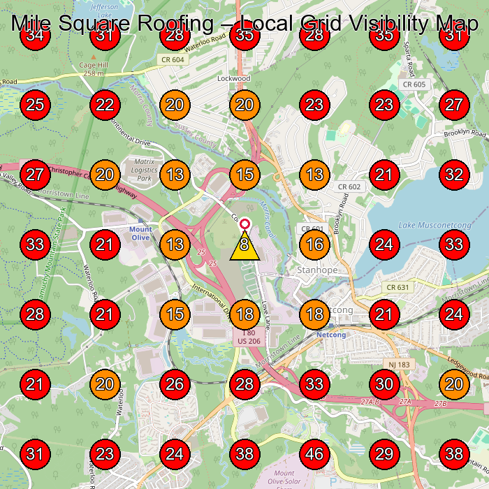 Mile Square Roofing GeoGrid visibility map for Roofing Contractor in Hackettstown