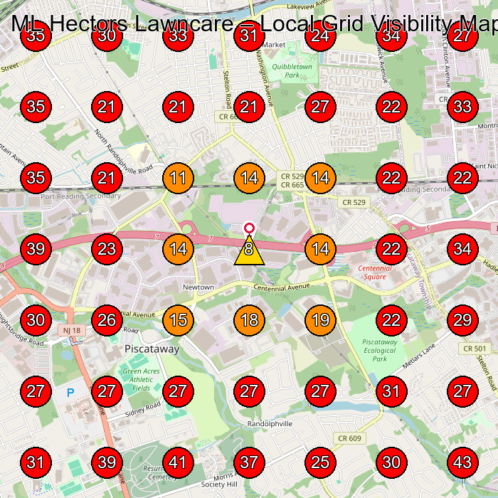 ML Hectors Lawncare GeoGrid visibility map for Lawn Care Service in Middlesex