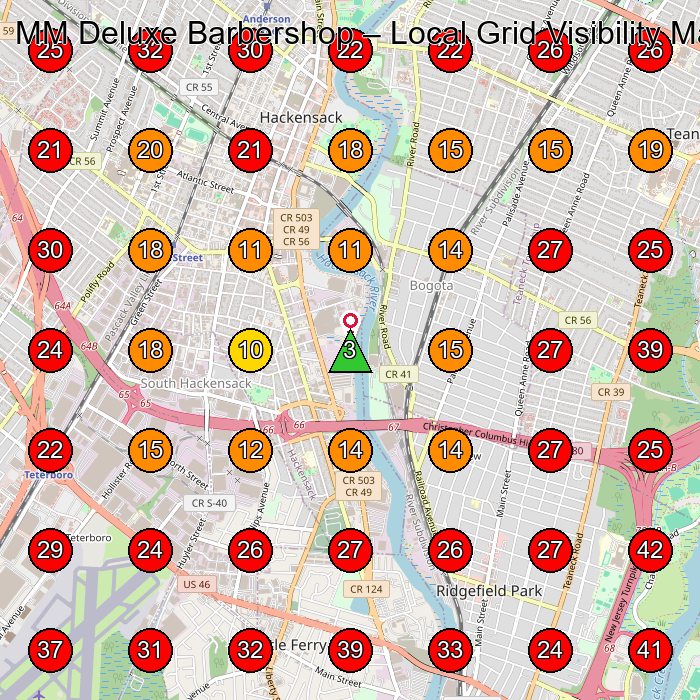 MM Deluxe Barbershop GeoGrid visibility map for Barber Shop in 269 US-46 Suite 105