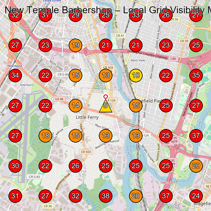 New Temple Barbershop GeoGrid visibility map for Barber Shop in 269 US-46 Suite 105
