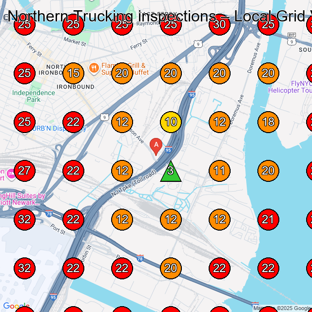 Northern Trucking inspections GeoGrid visibility map for Trucking Company in Newark