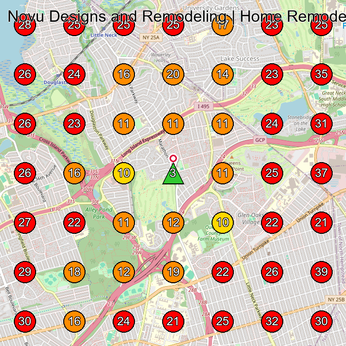 Novu Designs and Remodeling | Home Remodeling Kitchen Bathroom Roofing Extensions General Contractor GeoGrid visibility map for General Contractor in Queens