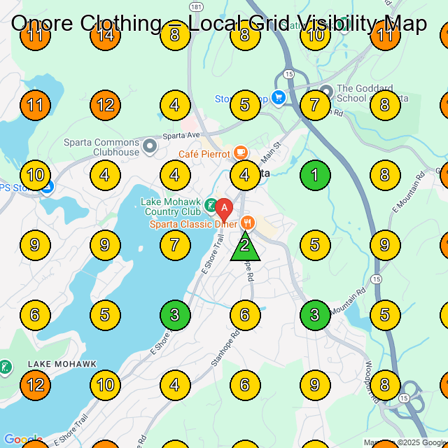 Onore Clothing GeoGrid ranking map for Men'S Clothing Store in Sparta