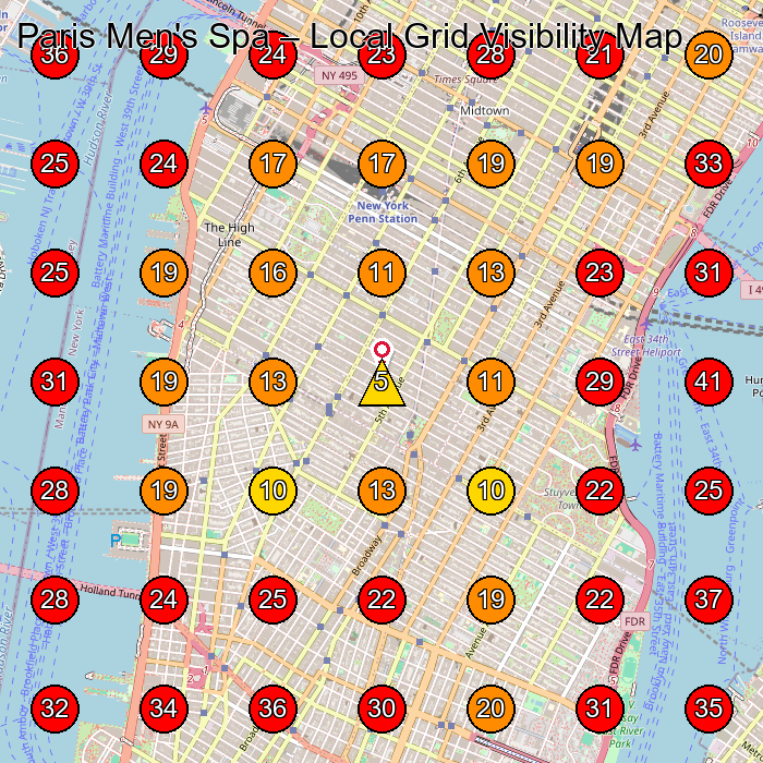 Paris Men's Spa GeoGrid visibility map for Massage Spa in New York