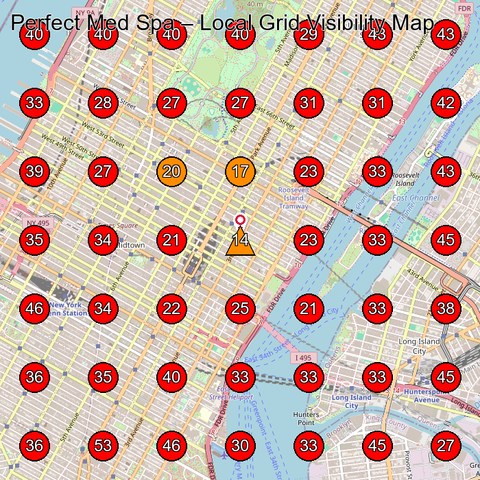Perfect Med Spa GeoGrid visibility map for Medical Spa in New York