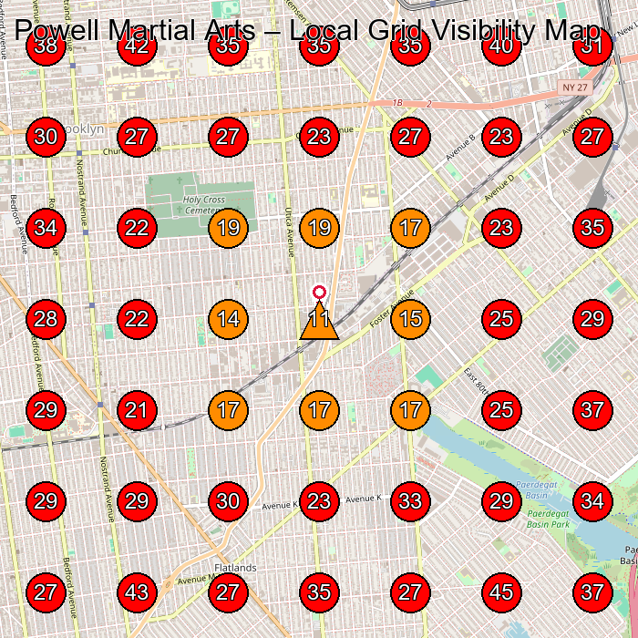 Powell Martial Arts GeoGrid visibility map for Martial Arts School in Brooklyn