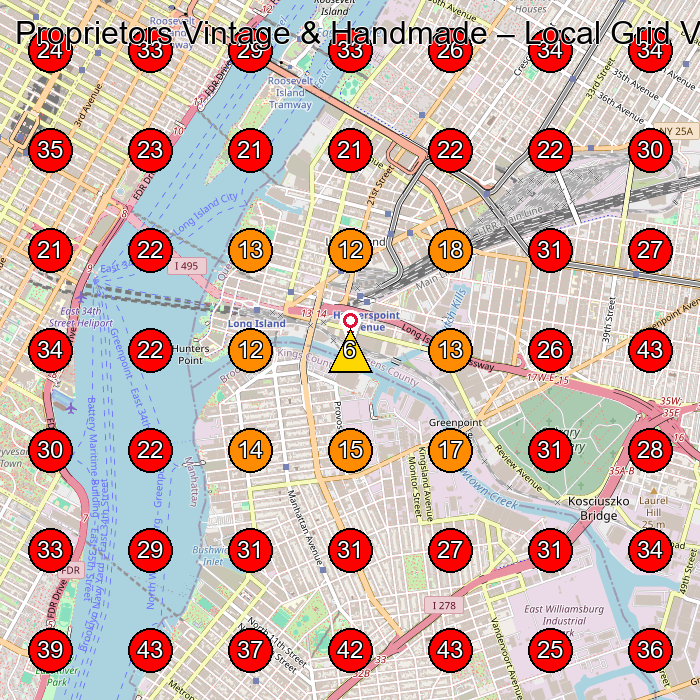 Proprietors Vintage & Handmade GeoGrid visibility map for Vintage Clothing Store in Sunnyside