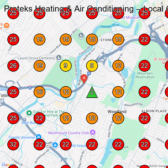 Proteks Heating & Air Conditioning GeoGrid visibility map for Hvac Contractor in Little Falls